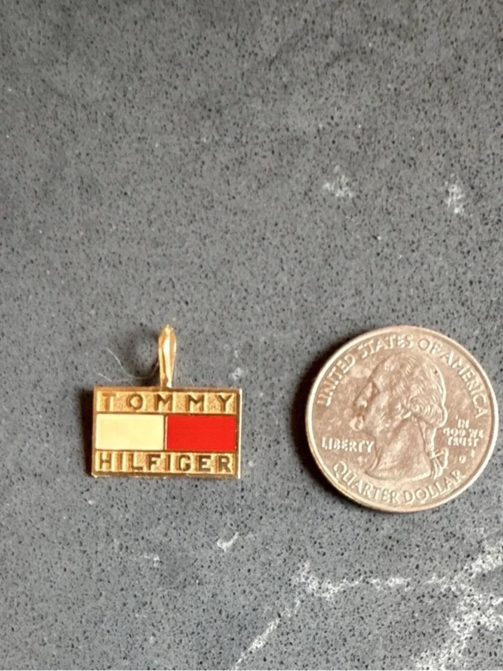 Tommy Hilfiger 10k Gold Red and Cream Logo Charm Pendant